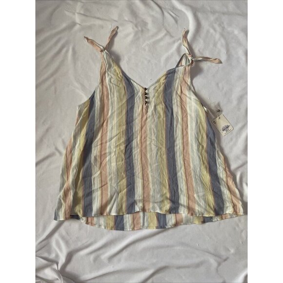 Ana A New Approach XL Striped Tie Shoulder Tank Top With Button Detail - Picture 1 of 7